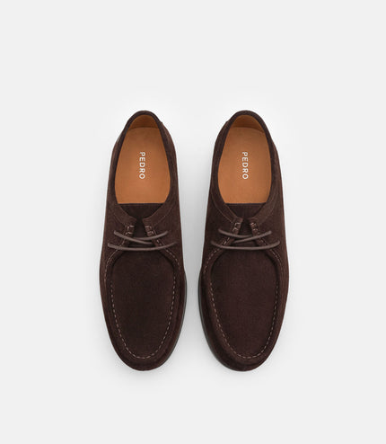 Leather Moc-Toe Derby Shoes - Espresso Brown Suede