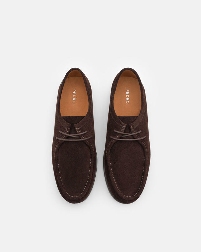Leather Moc-Toe Derby Shoes - Espresso Brown Suede