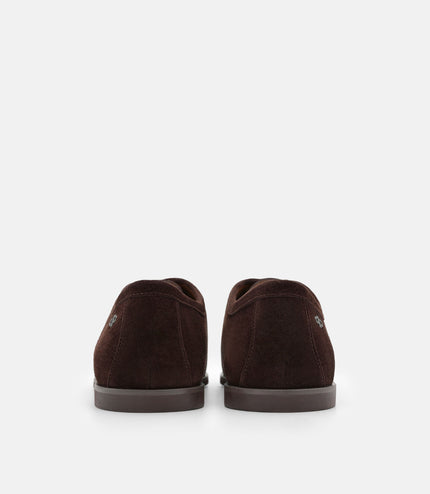 Leather Moc-Toe Derby Shoes - Espresso Brown Suede