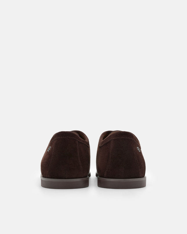 Leather Moc-Toe Derby Shoes - Espresso Brown Suede