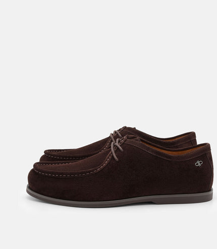 Leather Moc-Toe Derby Shoes - Espresso Brown Suede
