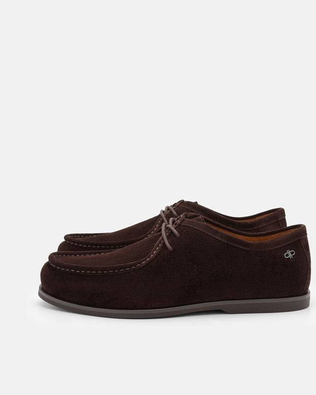 Leather Moc-Toe Derby Shoes - Espresso Brown Suede