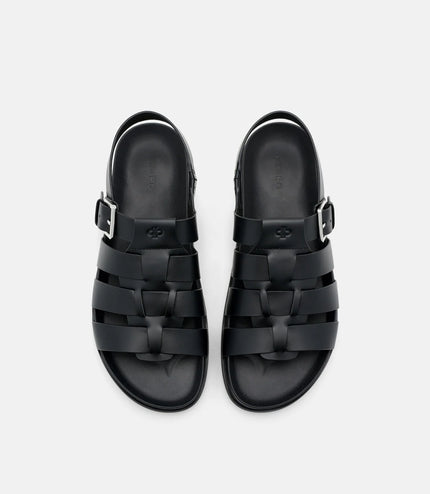Leather Caged Backstrap Sandals - Black