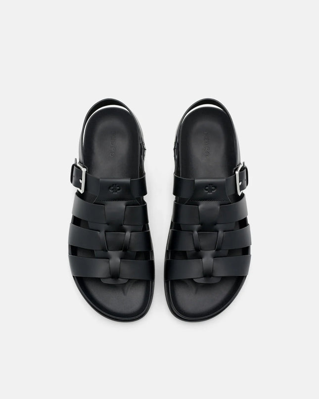 Leather Caged Backstrap Sandals - Black