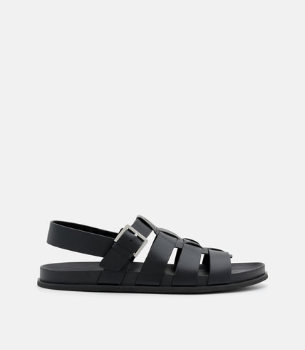 Leather Caged Backstrap Sandals - Black