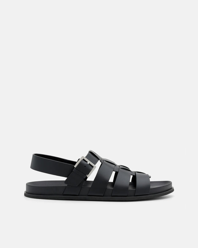 Leather Caged Backstrap Sandals - Black