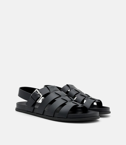 Leather Caged Backstrap Sandals - Black