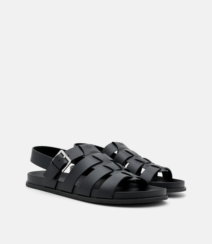 Leather Caged Backstrap Sandals - Black