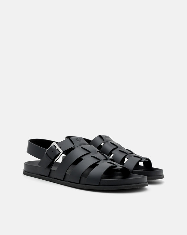 Leather Caged Backstrap Sandals - Black