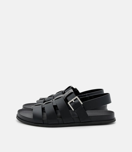 Leather Caged Backstrap Sandals - Black