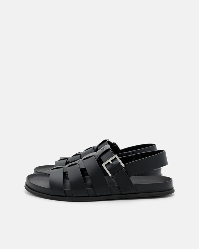 Leather Caged Backstrap Sandals - Black