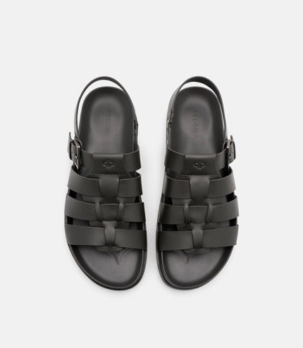 Leather Caged Backstrap Sandals - Dark Grey