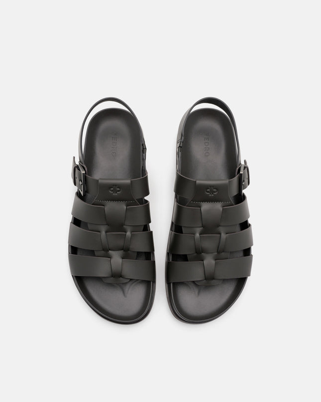 Leather Caged Backstrap Sandals - Dark Grey