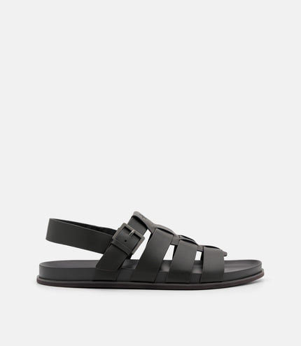 Leather Caged Backstrap Sandals - Dark Grey