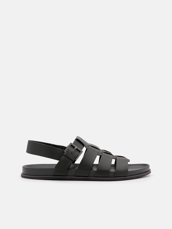 Leather Caged Backstrap Sandals - Dark Grey