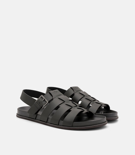 Leather Caged Backstrap Sandals - Dark Grey
