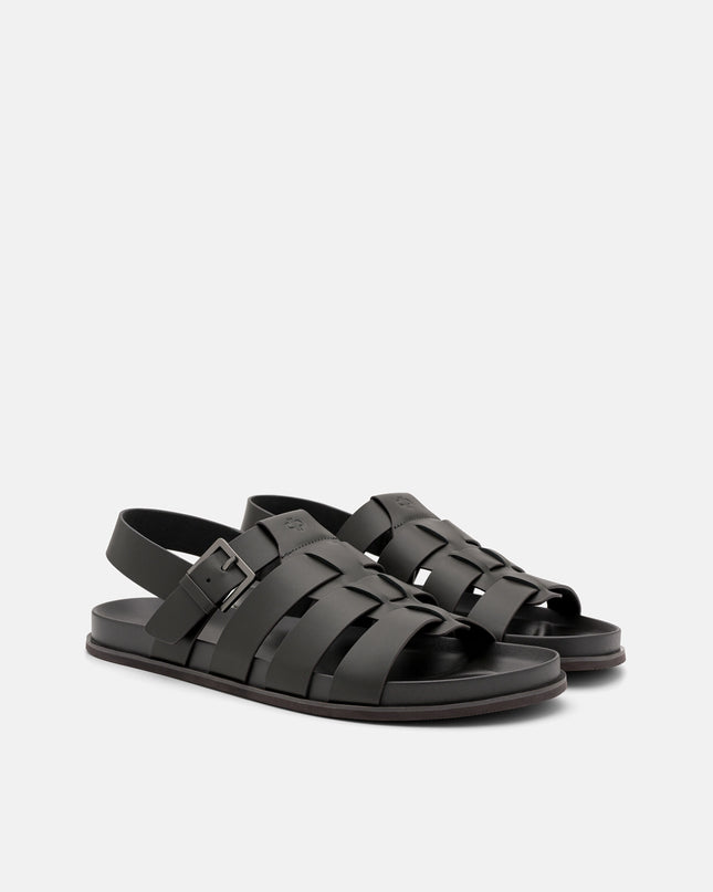 Leather Caged Backstrap Sandals - Dark Grey