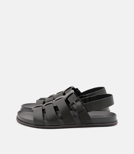 Leather Caged Backstrap Sandals - Dark Grey
