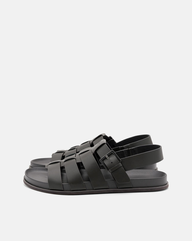 Leather Caged Backstrap Sandals - Dark Grey