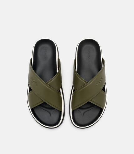 Cross Slide Sandals - Olive