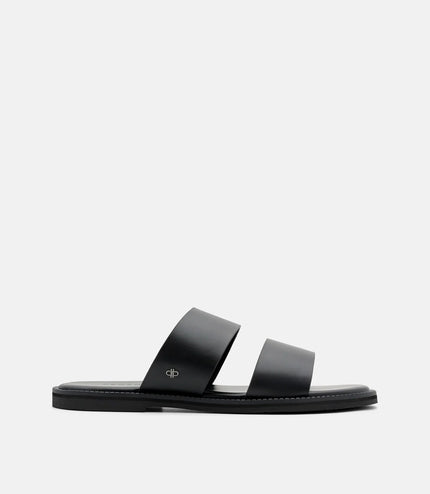 Leather Double-Strap Slide Sandals - Black