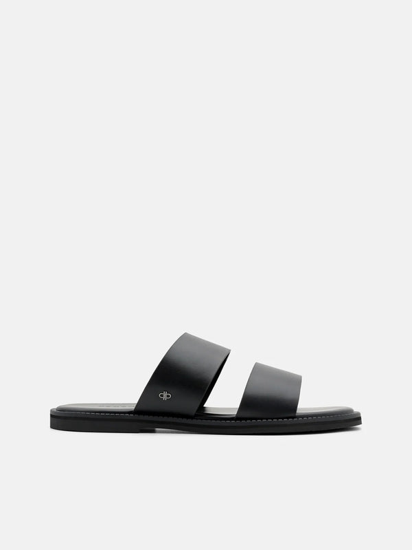 Leather Double-Strap Slide Sandals - Black