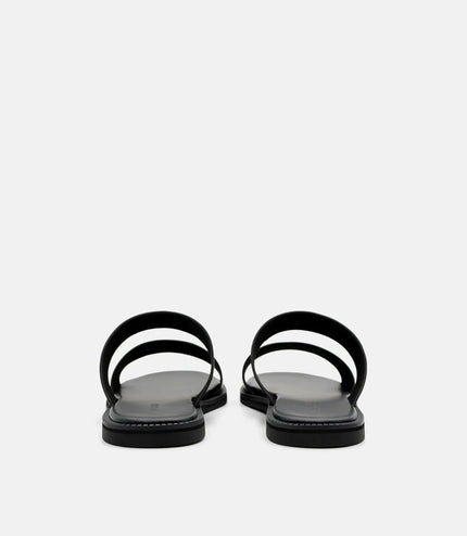 Leather Double-Strap Slide Sandals - Black