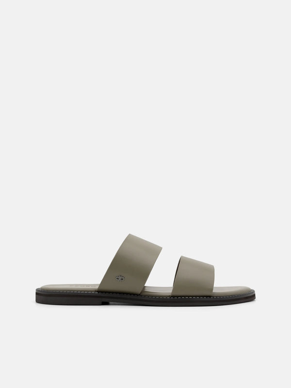 Leather Double-Strap Slide Sandals - Taupe