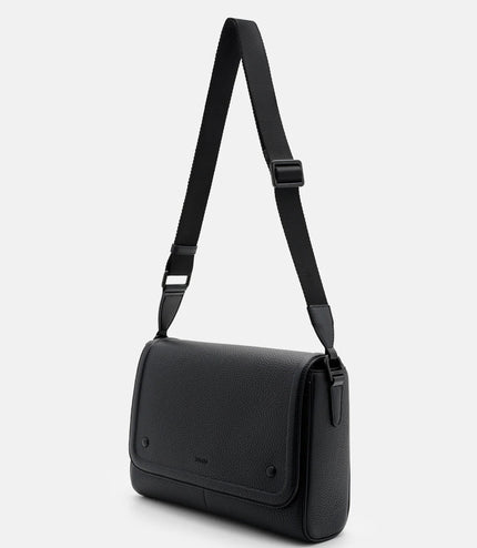 Patrice Leather Messenger Bag - Black Tumble