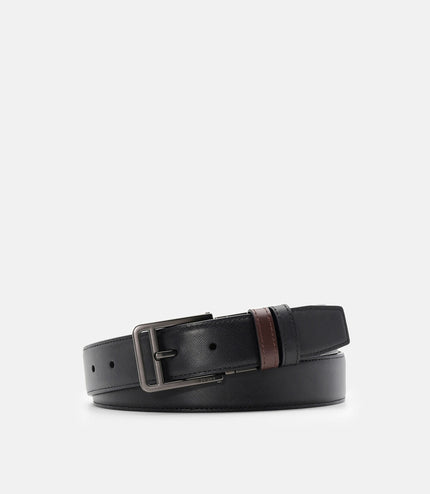 Saffiano Leather Reversible Pin Belt - Black Saffiano