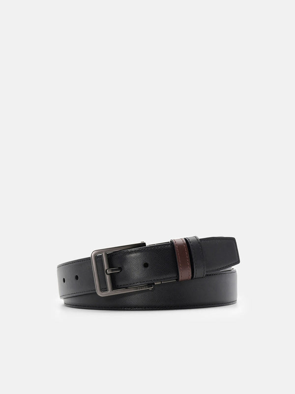 Saffiano Leather Reversible Pin Belt - Black Saffiano