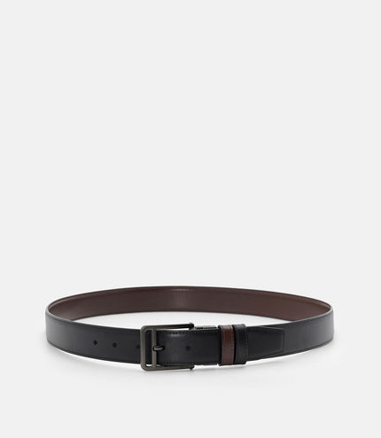 Saffiano Leather Reversible Pin Belt - Black Saffiano