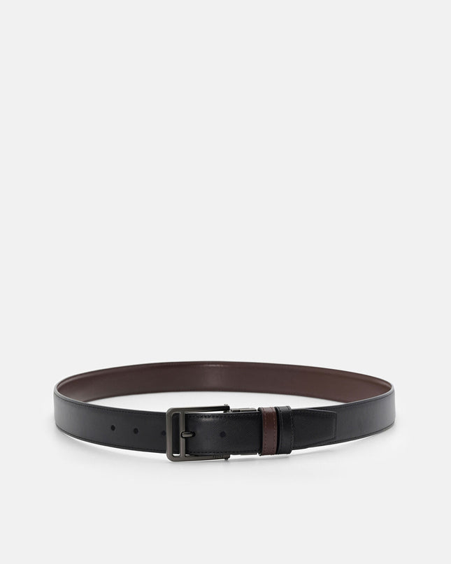 Saffiano Leather Reversible Pin Belt - Black Saffiano
