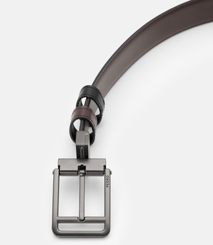 Saffiano Leather Reversible Pin Belt - Black Saffiano