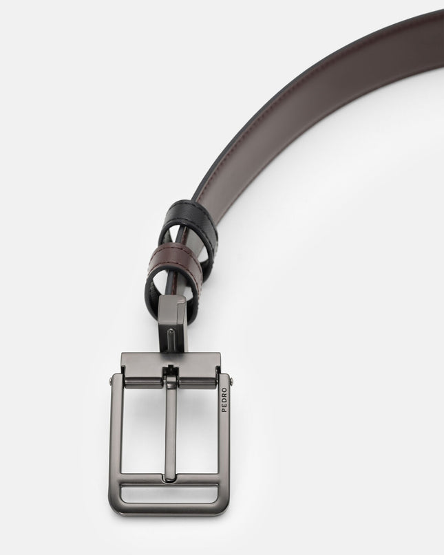 Saffiano Leather Reversible Pin Belt - Black Saffiano