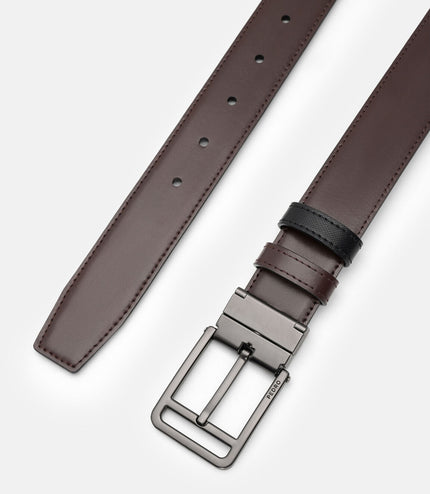 Saffiano Leather Reversible Pin Belt - Black Saffiano
