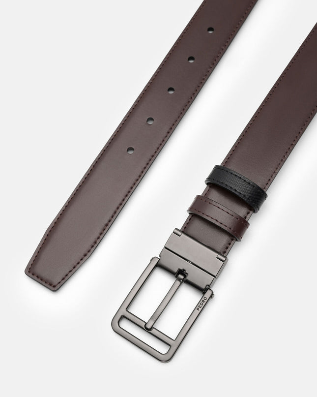 Saffiano Leather Reversible Pin Belt - Black Saffiano