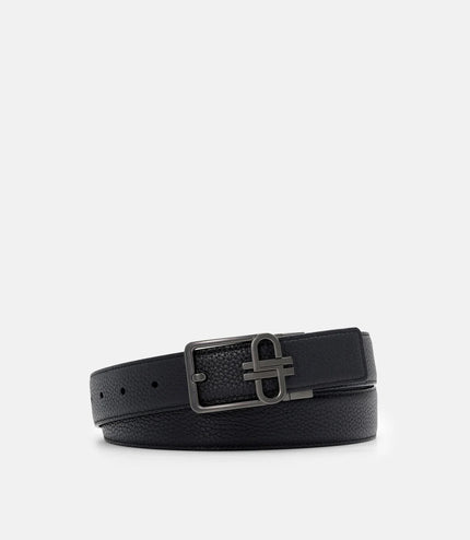 Leather Reversible Tang Belt - Black Tumble
