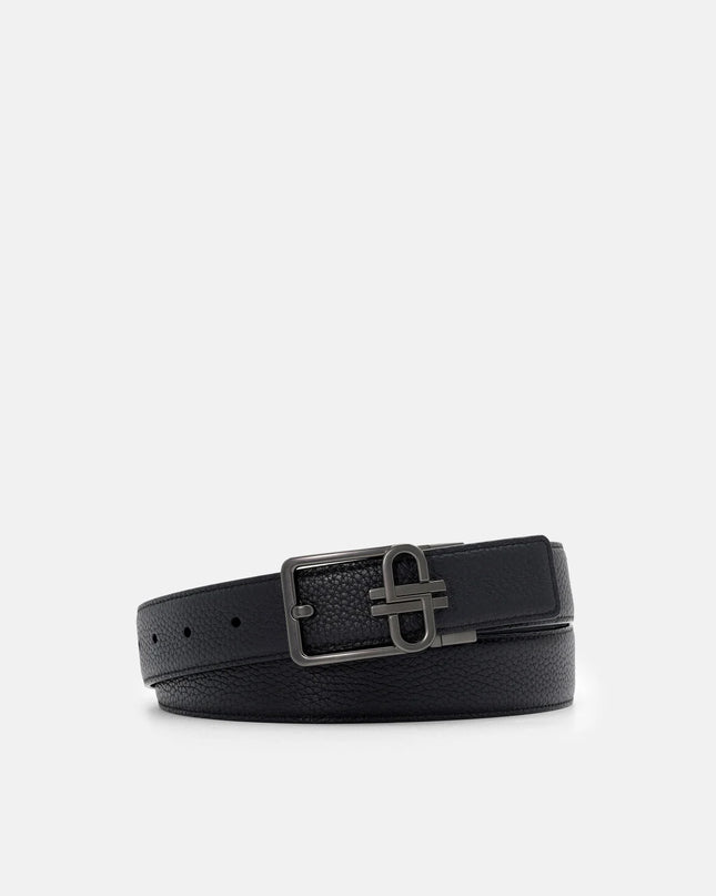 Leather Reversible Tang Belt - Black Tumble