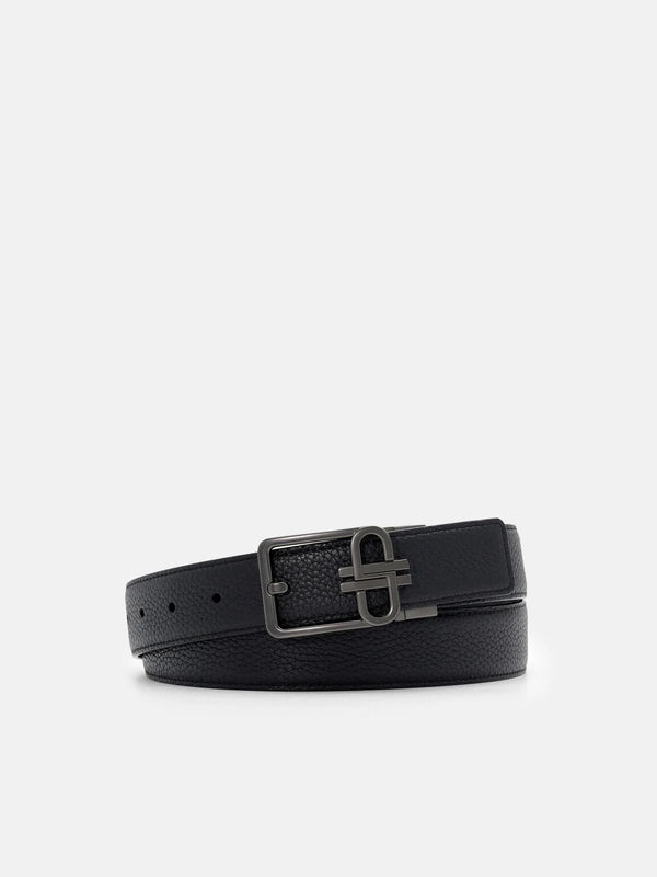 Leather Reversible Tang Belt - Black Tumble