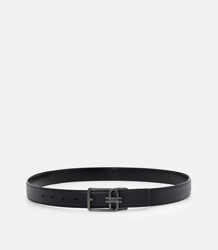 Leather Reversible Tang Belt - Black Tumble