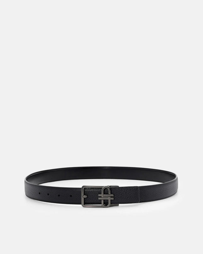 Leather Reversible Tang Belt - Black Tumble