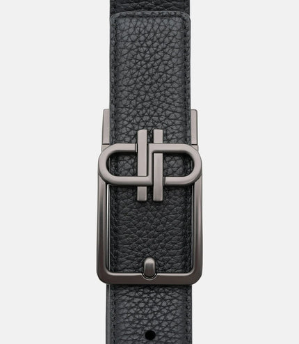 Leather Reversible Tang Belt - Black Tumble