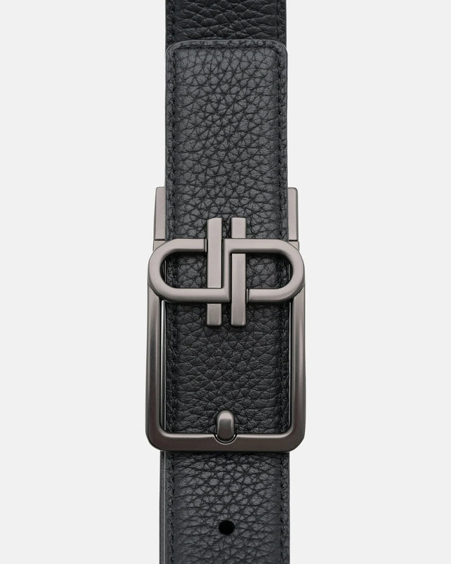 Leather Reversible Tang Belt - Black Tumble
