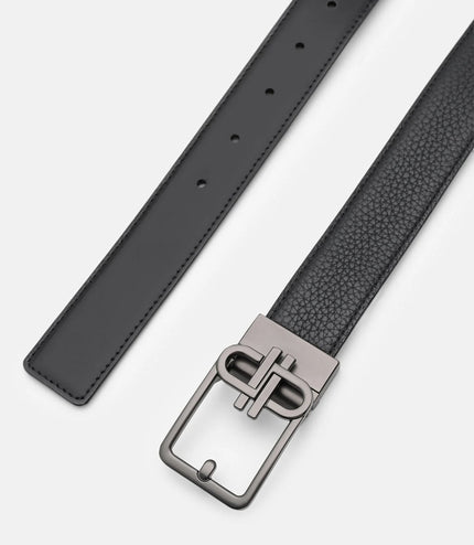 Leather Reversible Tang Belt - Black Tumble