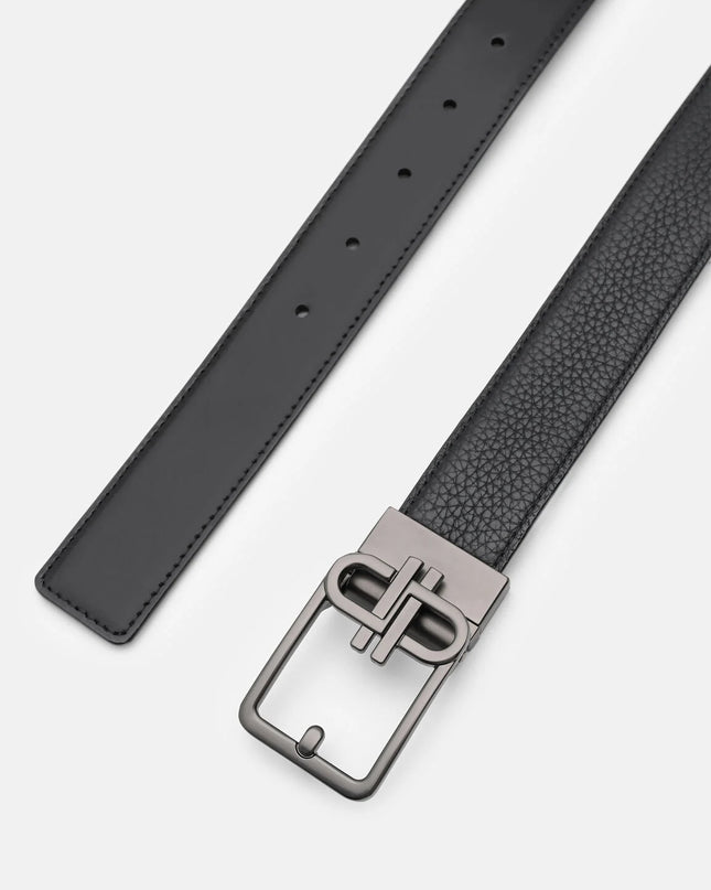 Leather Reversible Tang Belt - Black Tumble
