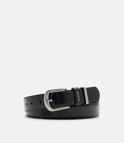 Slim Leather Pin Belt - Black