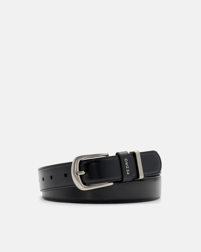 Slim Leather Pin Belt - Black
