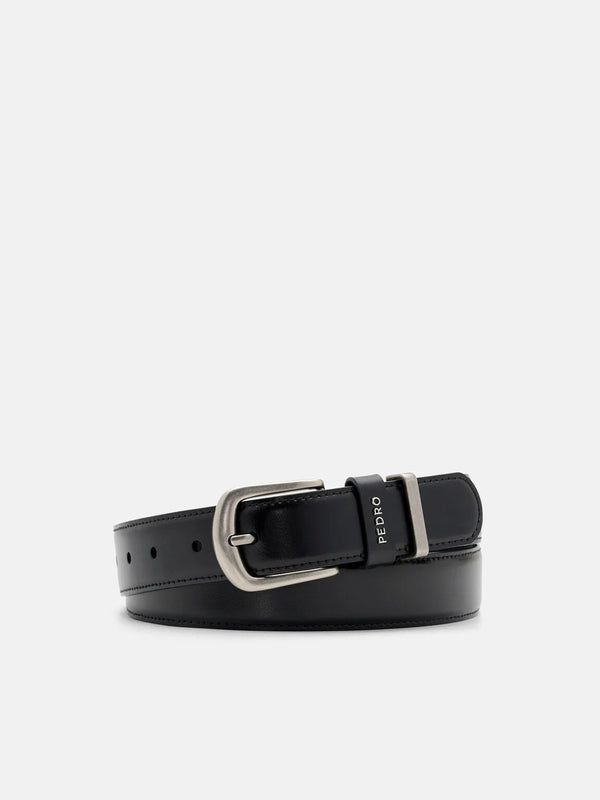 Slim Leather Pin Belt - Black