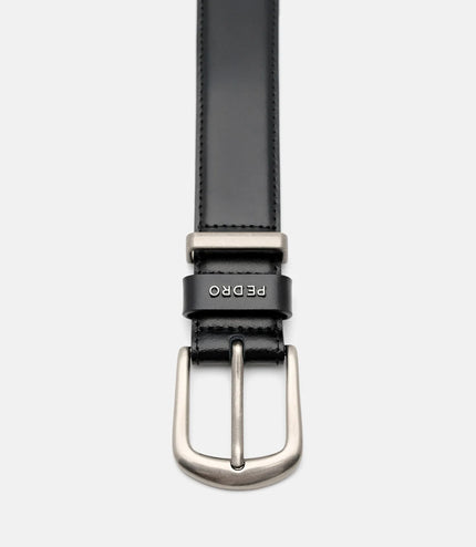 Slim Leather Pin Belt - Black